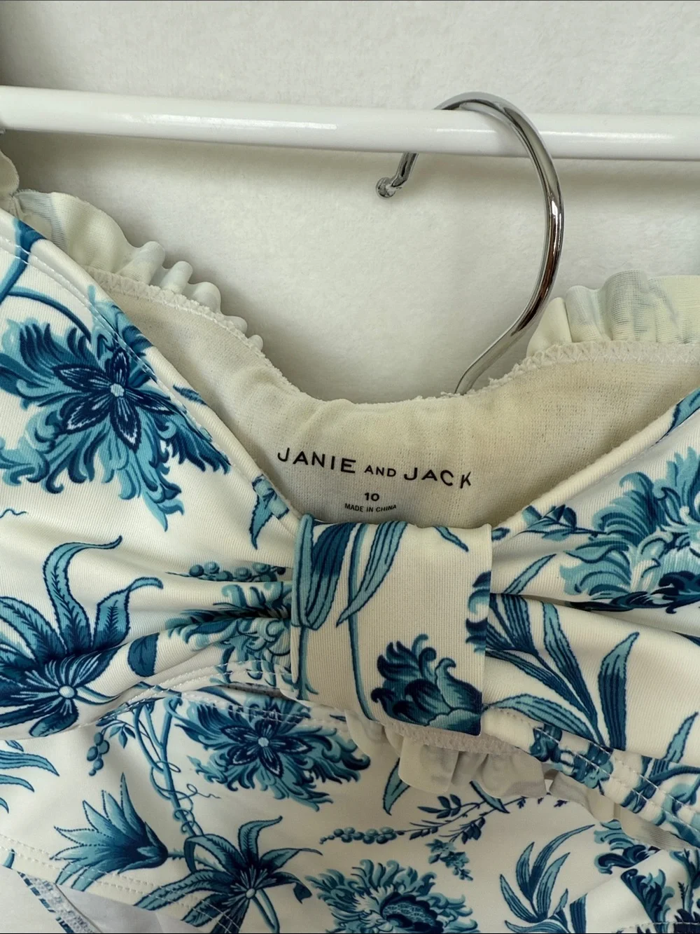 Janie and Jack White and Blue Floral Puff-Sleeve One-Piece